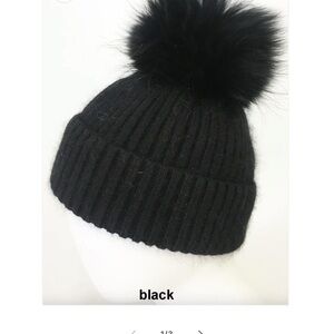 Hat Black Knit Beanie with Pom Pom By Linda Richards Angora
Pom Hat
